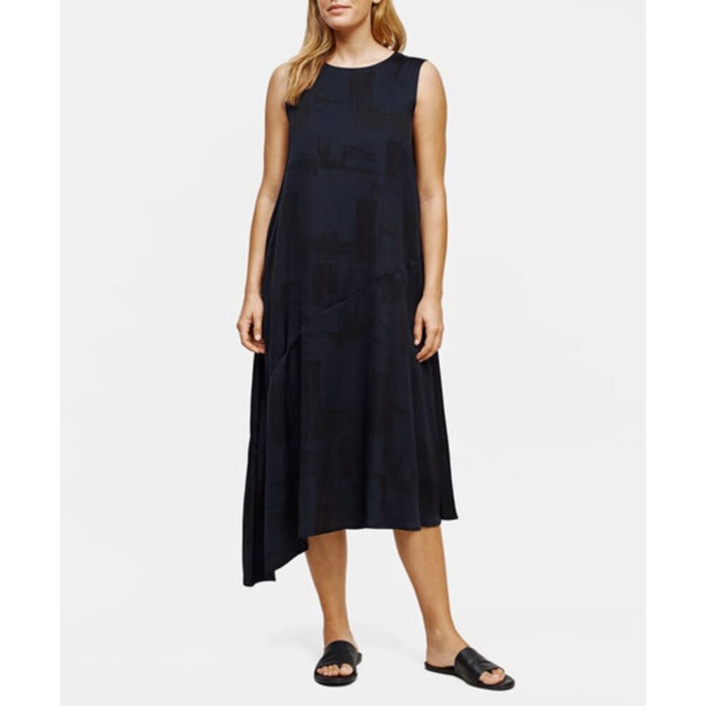 NWT Eileen Fisher Silk Organic Cotton Brushstroke Dress Sz PL Black